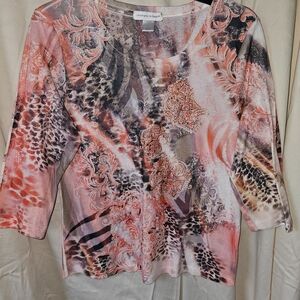 Christopher & Banks Pink Patterned Scoop Neck Women's Top